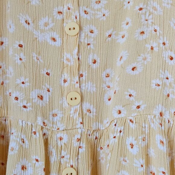 Pink Rose Peasant Mini Dress Small Yellow Daisy Print Cottagecore Prariecore - Picture 7 of 16